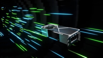 High-speed graphic processing unit traveling through digital data tunnel