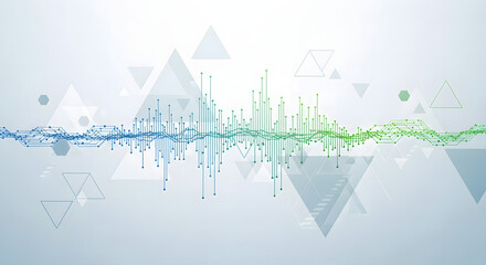 Technological concept of a digital audio signal or data stream with a modern, abstract geometric design