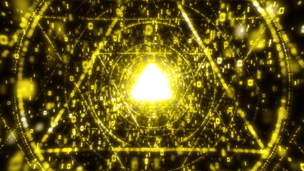 Gold Digital Tunnel with Binary Code - Cryptocurrency and Blockchain Concept