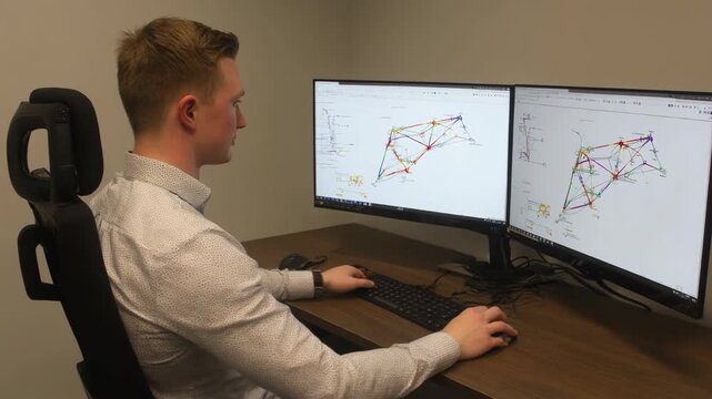 Scientist examining protein structures through 3D modeling software focusing on proteomics data to understand cellular functions