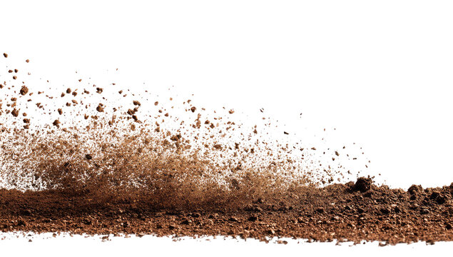 Brown dirt erupting in a dramatic, angled wave