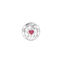 Globe with heart isolated on white background a symbol of love for the planet, environmental protection, and global unity a simple and elegant design for promoting peace and harmony