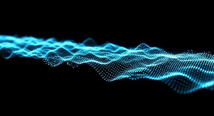 Abstract blue wave formed by interconnected glowing particles against black background.