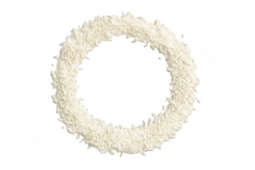 Coconut flour forming an abstract circular frame or wreath for food and baking ingredient designs