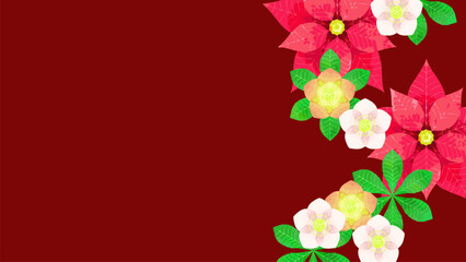 クリスマスローズとポインセチアのクリスマス風裏スト背景