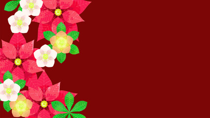 クリスマスローズとポインセチアのクリスマス風裏スト背景