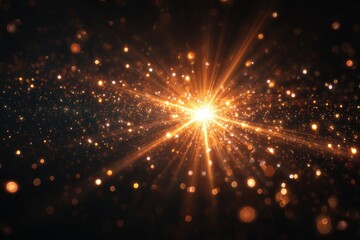 Naklejka premium Golden sparkling light particles forming festive abstract background