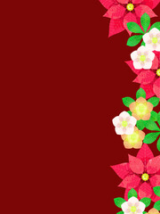 クリスマスローズとポインセチアのクリスマス風裏スト背景