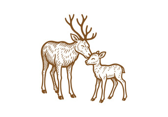 Reindeer hand drawn simple engraved vector illustration
