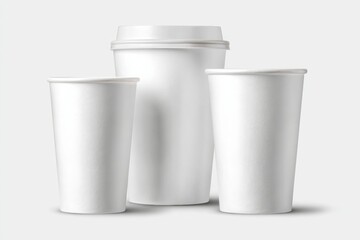 Minimal white disposable cups set on clean light background