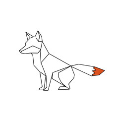 Illustration of a fox in origami style isolated on white background the fox is white with an orange tail the fox is sitting and looking to the left minimalist style