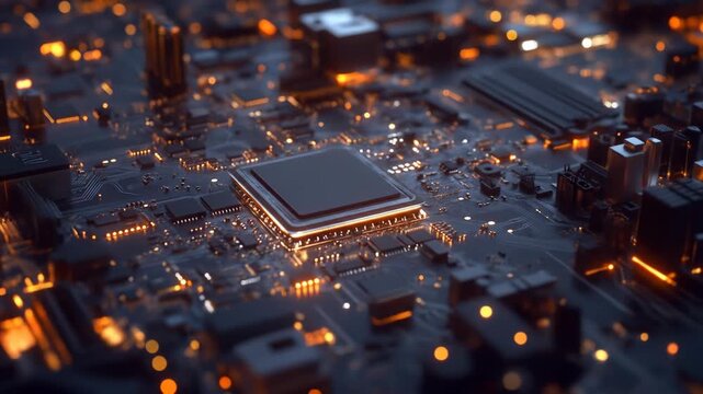 Close-up view of a modern, complex computer circuit board detail
