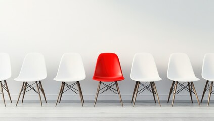 Aspirational concept featuring red chair amidst white chairs in a row