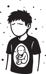 Tattoo Illustration of a Depressed Youth, Depressed Young Man Tattoo Design Illustration