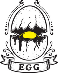 Black and white tattoo design of a cracked egg