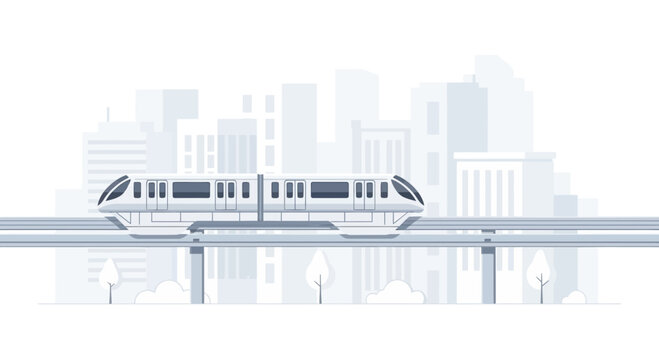 Futuristic elevated train gracefully traversing a modern cityscape vector graphic