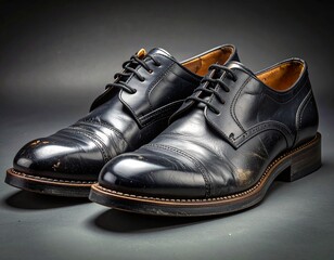 歩き続けた時間を刻む黒いビジネスシューズ