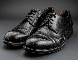 歩き続けた時間を刻む黒いビジネスシューズ