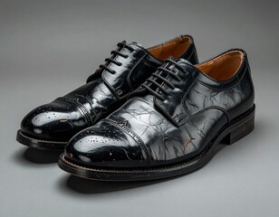 歩き続けた時間を刻む黒いビジネスシューズ