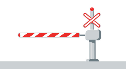 Railway crossing safety barrier, simple illustration for traffic control