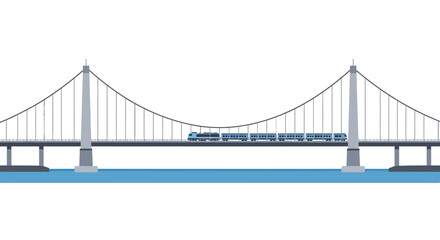Obraz premium Stylized depiction of a modern train traversing a suspension bridge