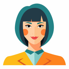 Flat Design Avatar of a Young Asian Woman with Bob Haircut.