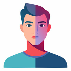 Split personality concept illustration of a man with two contrasting faces.
