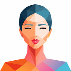 Geometric Portrait of an Asian Woman with Closed Eyes.