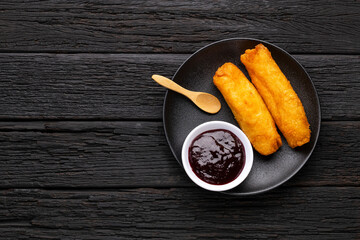 Typical Colombian fried carimañola - Cassava balls filled with meat and cheese