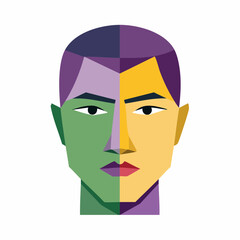 Abstract geometric portrait of a man with split face colors.