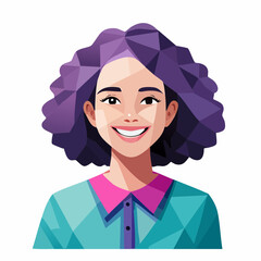 Young Woman with Curly Purple Hair and Geometric Shirt.