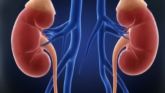 Detailed Medical Illustration of Human Kidney and Urinary System.