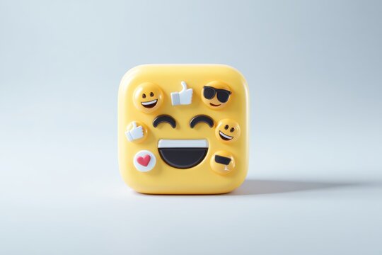 3d social media emoji icon with smiling faces and reaction symbols
