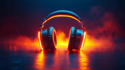 Futuristic Gaming Headphones Glowing with Vibrant Neon Lights.