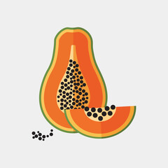 Fototapeta premium Flat Papaya Fruit Vector Design Using Geometric Shapes and Vibrant Colors