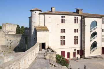 Centre des Monuments Nationaux and the medieval city of Aigues-Mortes from the ramparts of...
