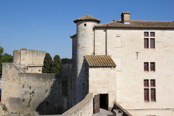 Centre des Monuments Nationaux and the medieval city of Aigues-Mortes from the ramparts of...