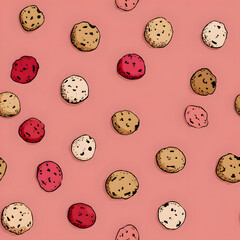 Obraz premium Hand drawn cookie pattern. Simple cute cookie flat seamless pattern. Background for gift wrapping paper, fabric, clothes, textile, surface textures, scrapbook.