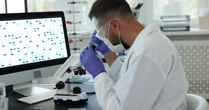 Research in genetics. Scientist working with sample at table in laboratory