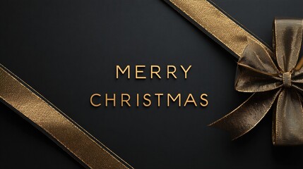 A glamorous and stylish holiday greeting card with the words Merry Christmas, elegantly arranged alongside opulent golden ribbons on a deep, luxurious background. ,Merry Christmas Banner
