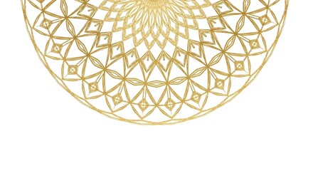 Golden Glitter Half mandala Pattern on Clean White Background