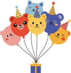 Fototapeta premium Colorful animal balloons with happy faces for children's party 