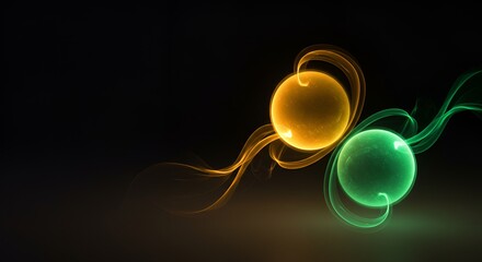 Abstract Glowing Spheres with Energetic Light Trails on Dark Background
