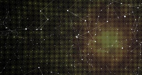 Displaying network of white nodes and thin lines in digital data visualization, with grid pattern