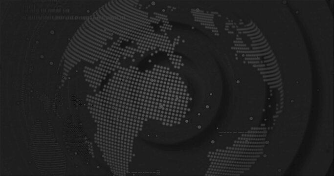 Dot matrix globe pulsating in digital display, with concentric ripples and scattered light dots - Powered by Adobe