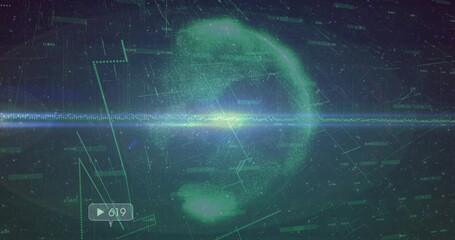 Fototapeta premium Displaying holographic data cluster crossing waveform on screen with grid and numeric data markers