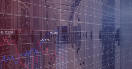 Showing server racks lining data center hallway, with digital line chart overlays and LED lights