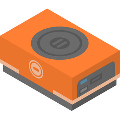 Isometric Orange Electronic Device With Gray Top And Blue Indicator Light On Transparent Background