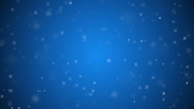 Abstract background featuring digital square and circular particles moving across a blue gradient. Applicable for clean technology and data visualization