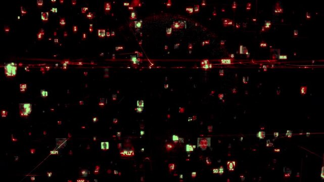 social network and big data concept with connection of abstract people portraits linked by red lines on the background of the earth model, 3d rendering 4K video. - Powered by Adobe
